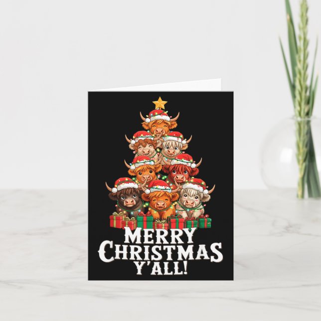 Scottish Highland Cow Christmas Tree Funny Cow Lov Kort (Framsida)