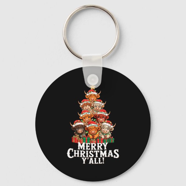 Scottish Highland Cow Christmas Tree Funny Cow Lov Nyckelring (Framsida)