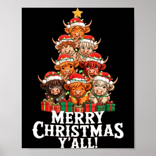 Scottish Highland Cow Christmas Tree Funny Cow Lov Poster (Framsidan)