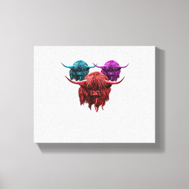 Scottish Highland Cow Colorful Herd Classic T-Shi Canvastryck (Framsida)