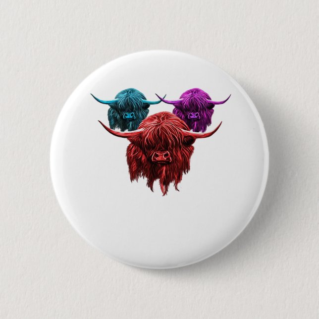 Scottish Highland Cow Colorful Herd Classic T-Shi Knapp (Framsida)