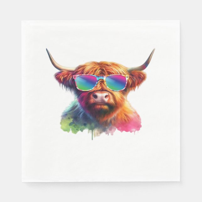 Scottish Highland Cow i Sunglasses Colorful Vatten Pappersservett (Framsidan)