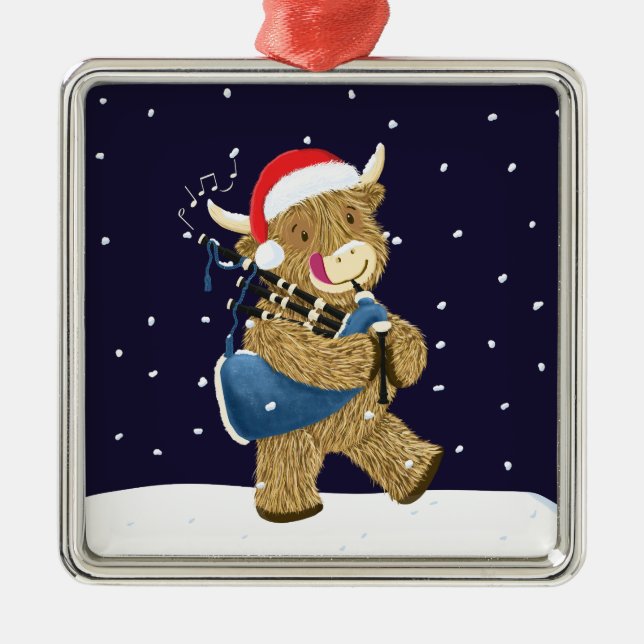 Scottish Highland Cow-julpiper Julgransprydnad Metall (Framsidan)