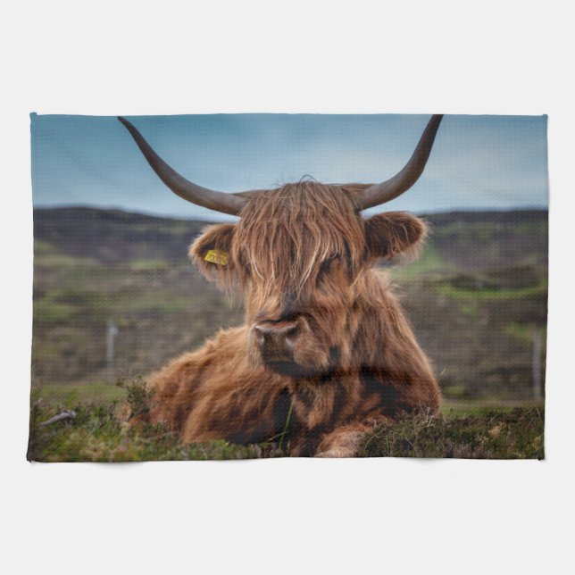 Scottish Highland Cow Longhorn Bull Rancher Kökshandduk (Horisontell)