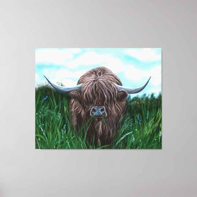 Scottish Highland Cow Painting Canvastryck (Framsida)