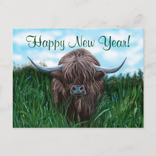 Scottish Highland Cow Painting Helg Vykort (Framsida)