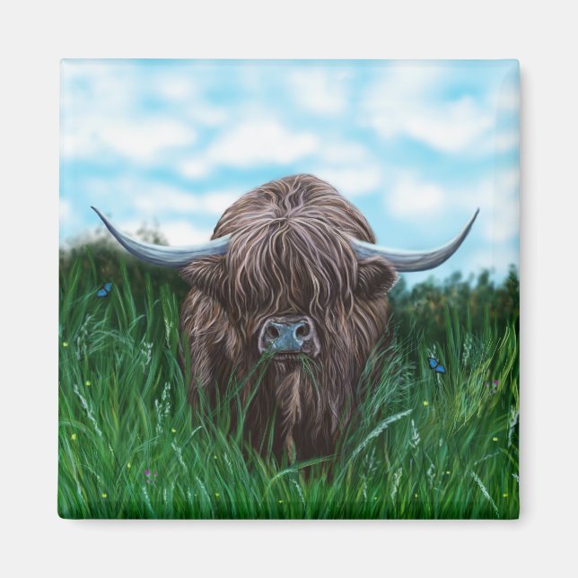 Scottish Highland Cow Painting Magnet (Framsidan)