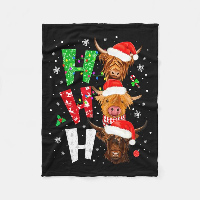 Scottish Highland Cow Print Ho Ho Ho Christmas Paj Fleecefilt (Framsidan)