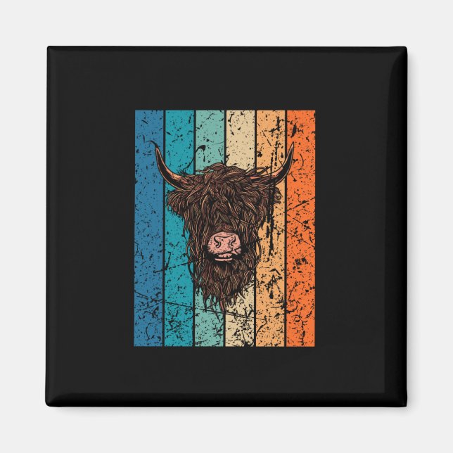 Scottish Highland Cow Retro Magnet (Framsidan)