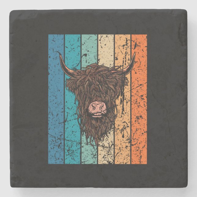 Scottish Highland Cow Retro Stenunderlägg (Framsidan)