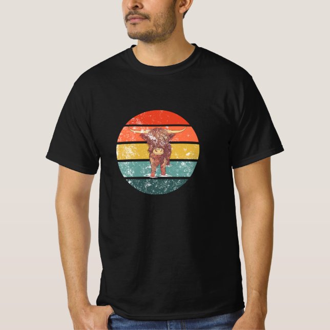 Scottish Highland Cow Retro T Shirt (Framsida)