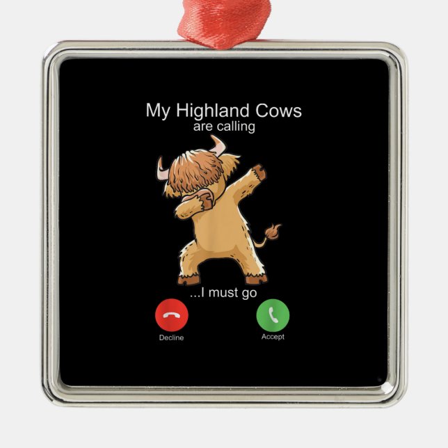 Scottish Highland Cow ringer Julgransprydnad Metall (Framsidan)