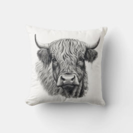 Scottish Highland Cow Sketch Kudde