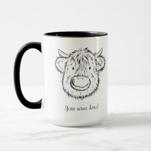 Scottish Highland Cow Sketch Porträtt Mugg