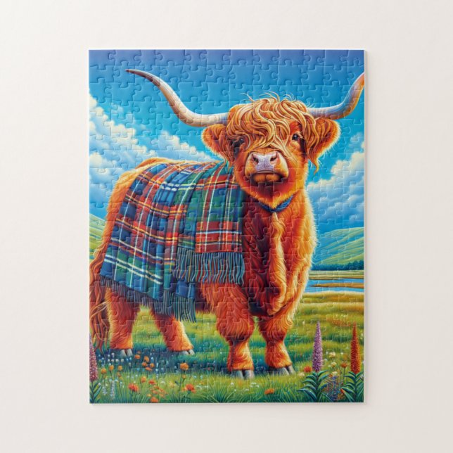 Scottish Highland Cow, Tartan Matta Pussel (Vertikal)
