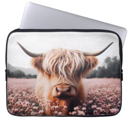 Scottish Highland Cow Wildblomma Fält Laptop Fodral