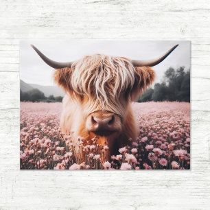 Scottish Highland Cow Wildblomma Fält Vykort