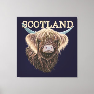 Scottish Highland Cow with Scotland Slogan Canvastryck
