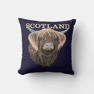 Scottish Highland Cow with Scotland Slogan Kudde