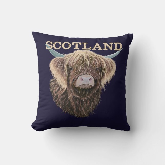 Scottish Highland Cow with Scotland Slogan Kudde (Framsida)