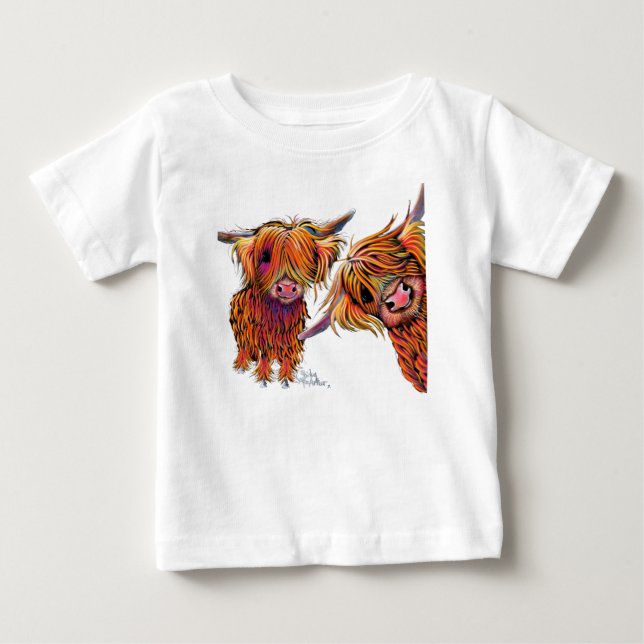 Scottish Highland Cows " LoLLY & PoP " T Shirt (Framsida)