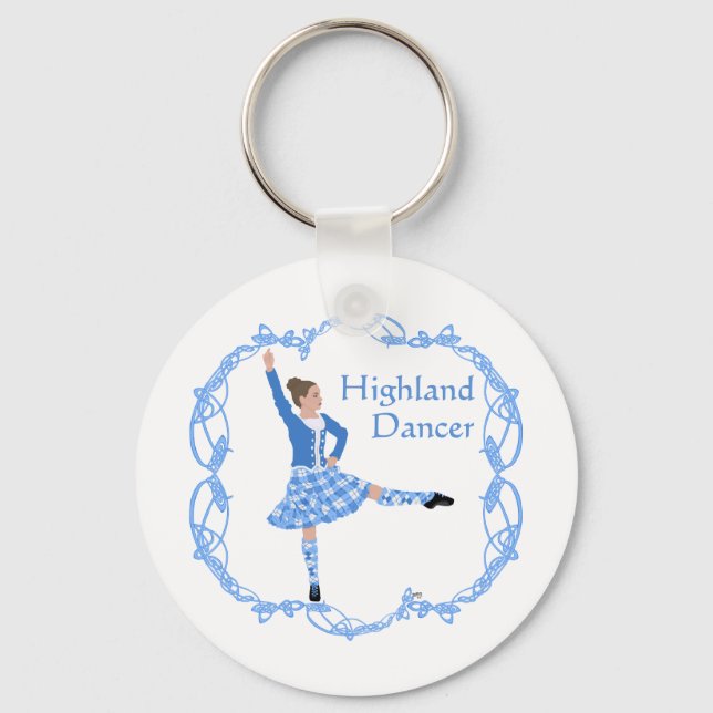 Scottish Highland Dancer Celtic Knotwork Blue Nyckelring (Framsida)