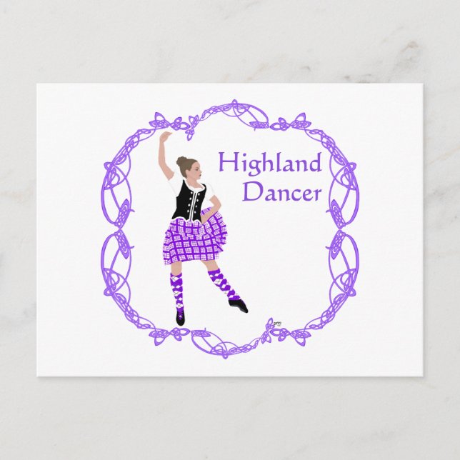 Scottish Highland Dancer Celtic Knotwork Lila Vykort (Framsida)