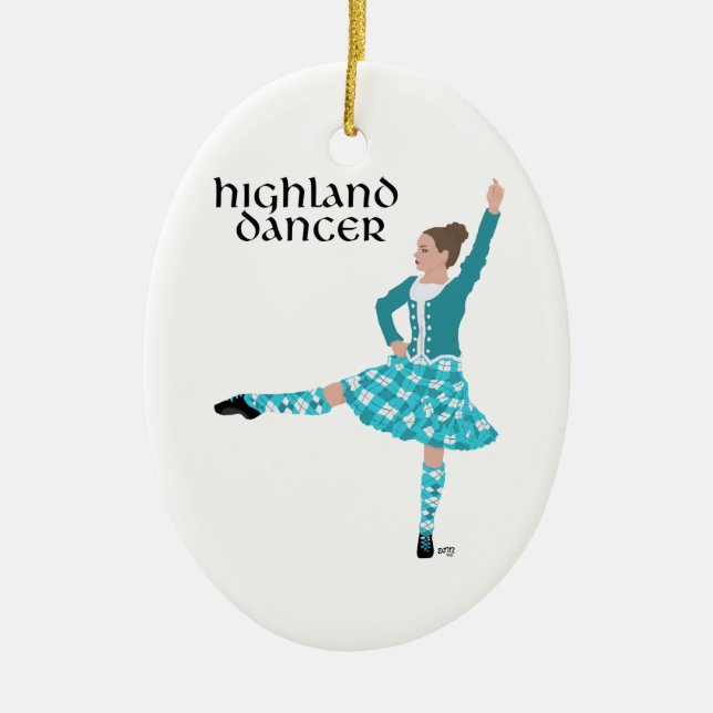 Scottish Highland Dancer - Turcouise Julgransprydnad Keramik (Framsidan)
