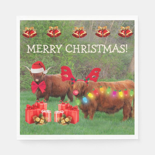 Scottish Highland Steer Funny jul Napkins Pappersservett (Framsidan)