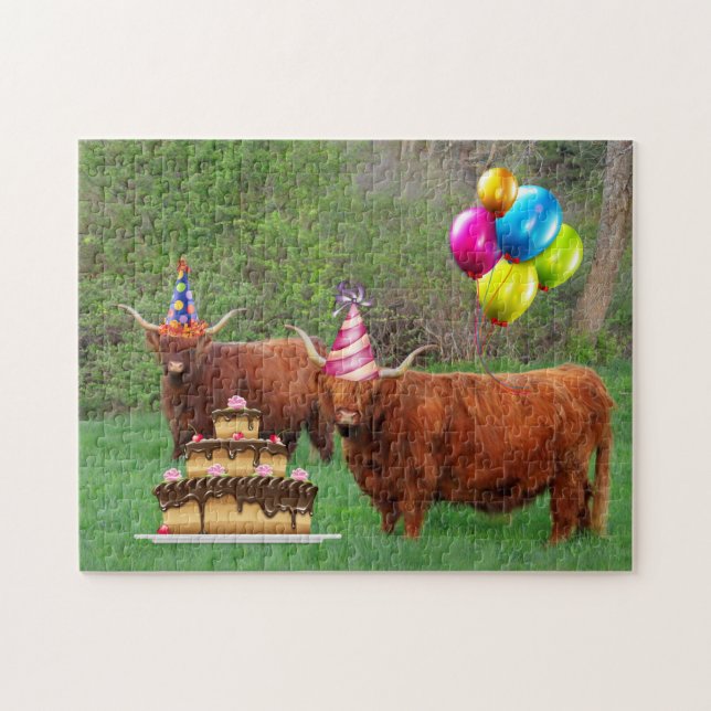 Scottish Highland Steer Party Pussel (Horisontell)