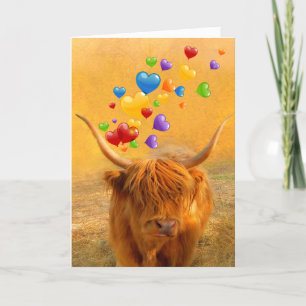 Scottish Highland Steer Valentine Helgdag Card Helgkort