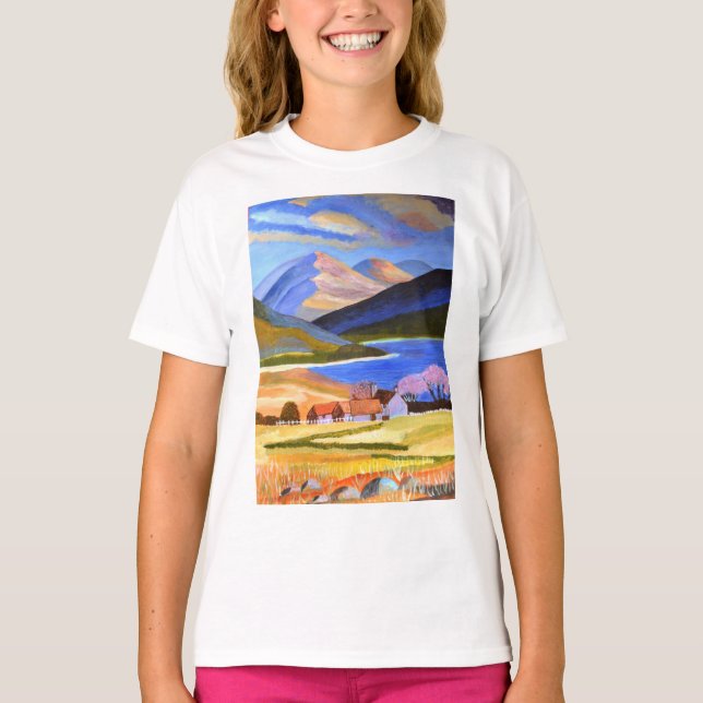 Scottish Highlands Girls T- shirt T (Framsida)