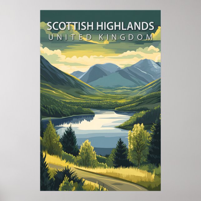 Scottish Highlands UK Mountains Landscape Travel Poster (Framsidan)
