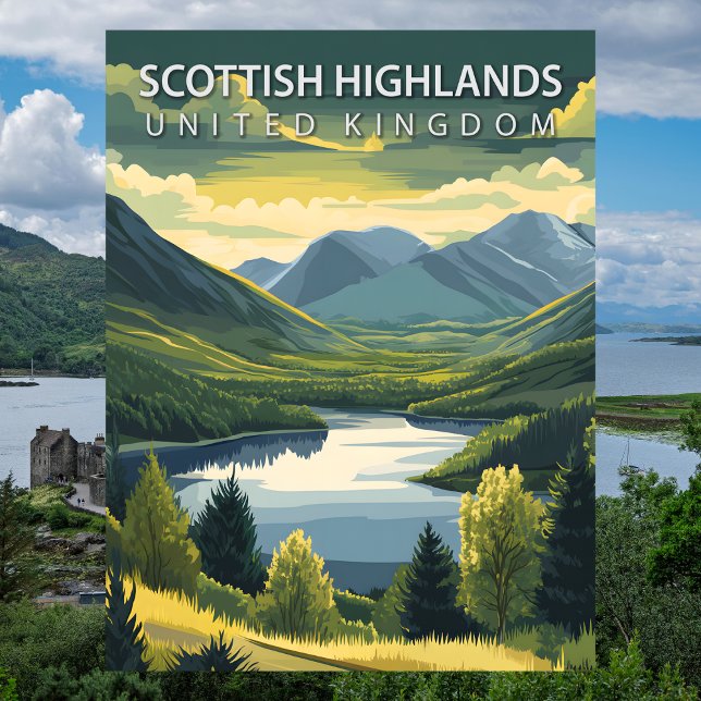 Scottish Highlands UK Mountains Landscape Travel Vykort (Scottish Highlands UK Mountains Landscape Travel Postcard
)
