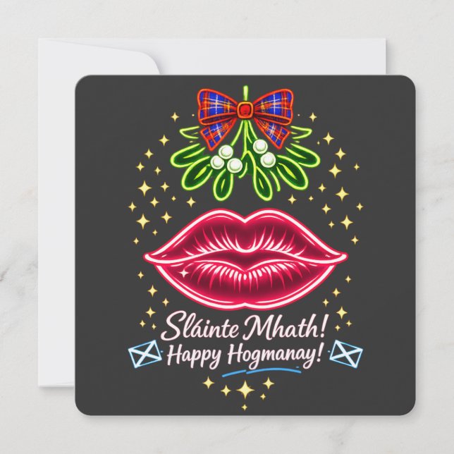 Scottish Hogmanay Mistletoe Neon Tartan Gift Julkort (Framsida)