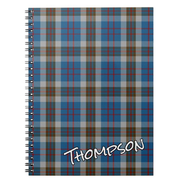 Scottish Honor Klan Thompson Blue Grått Tartan Anteckningsbok (Framsidan)
