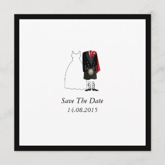 Scottish Kilt Bride & Groom Save the Date - red Spara Datumet