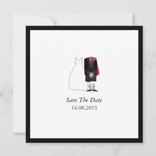 Scottish Kilt Bride & Groom Save the Date - red Spara Datumet (Framsida)
