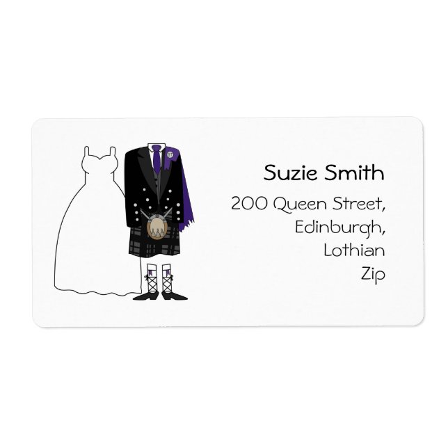 Scottish Kilt Lila Bröllop Returetiketter Fraktsedel (Framsidan)