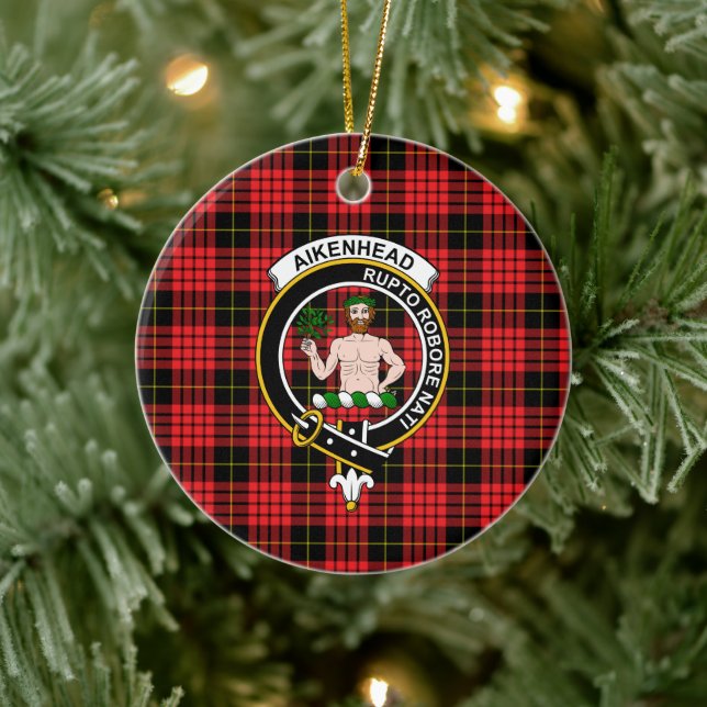 Scottish Klan Aikenhead Tartan och Vapensköld Julgransprydnad Keramik (Träd)