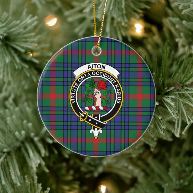 Scottish Klan Aiton Ancient Tartan och Vapensköld Julgransprydnad Keramik (Träd)