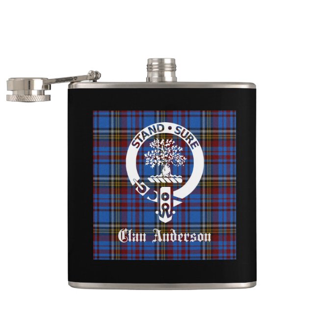 Scottish Klan Andersson Vapensköld & Tartan Fickplunta (Öppnad)