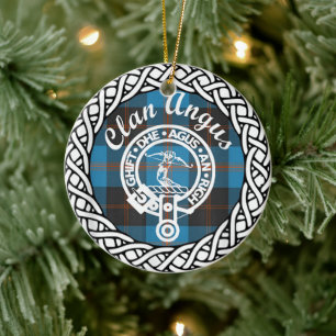 Scottish Klan Angus Tartan och Vapensköld Julgransprydnad Keramik