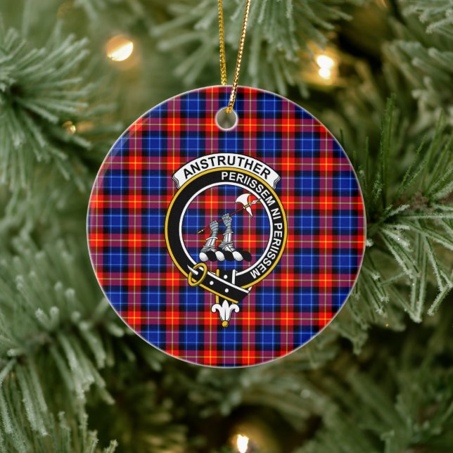 Scottish Klan Anstruther Tartan och Vapensköld Julgransprydnad Keramik (Träd)