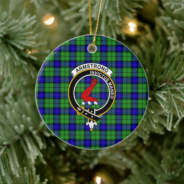 Scottish Klan Armstrong Tartan och Vapensköld Julgransprydnad Keramik (Träd)