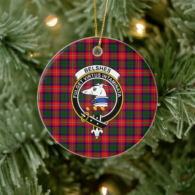 Scottish Klan Belsh Tartan och Vapensköld Julgransprydnad Keramik (Träd)