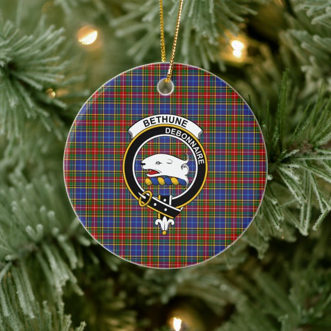 Scottish Klan Bethune Tartan och Vapensköld Julgransprydnad Keramik (Träd)