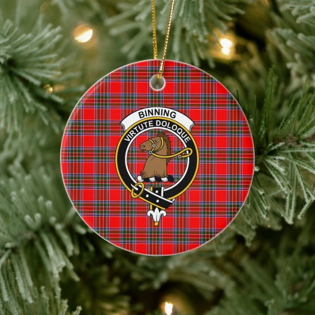Scottish Klan Binning Tartan och Vapensköld Julgransprydnad Keramik (Träd)