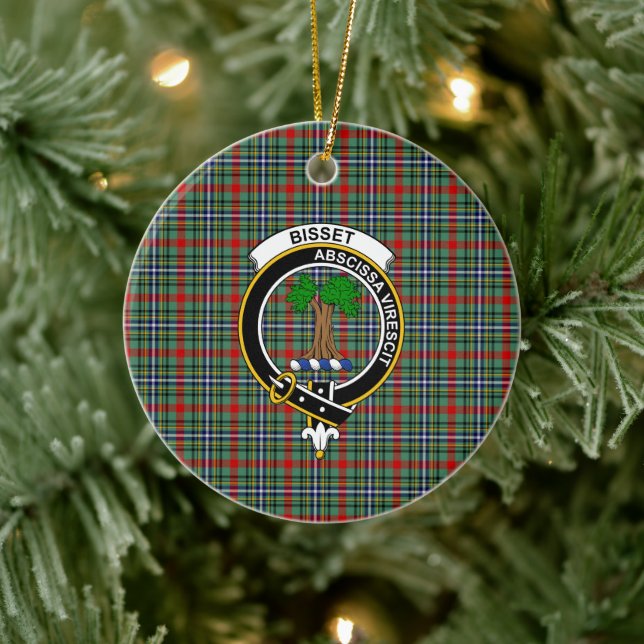 Scottish Klan Bisset Tartan och Vapensköld Julgransprydnad Keramik (Träd)