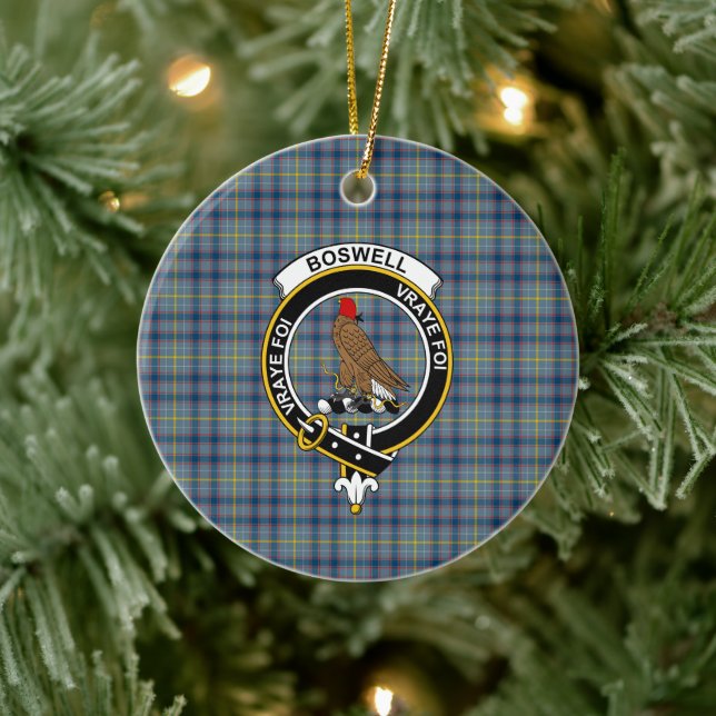 Scottish Klan Boswell Tartan och Vapensköld Julgransprydnad Keramik (Träd)